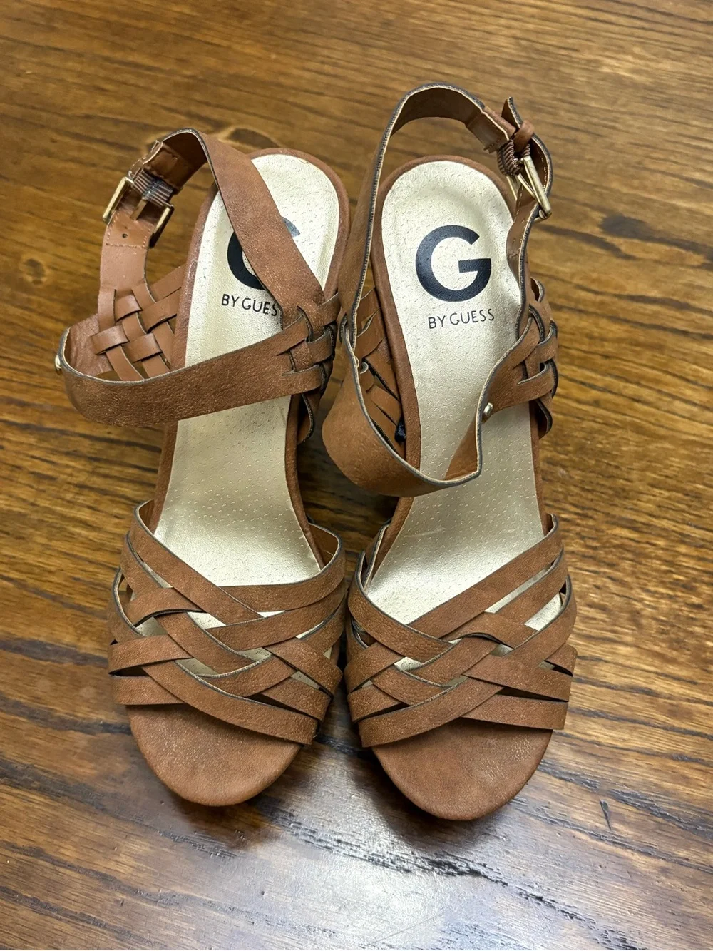 G by Guess Brown Strappy Platform Heels